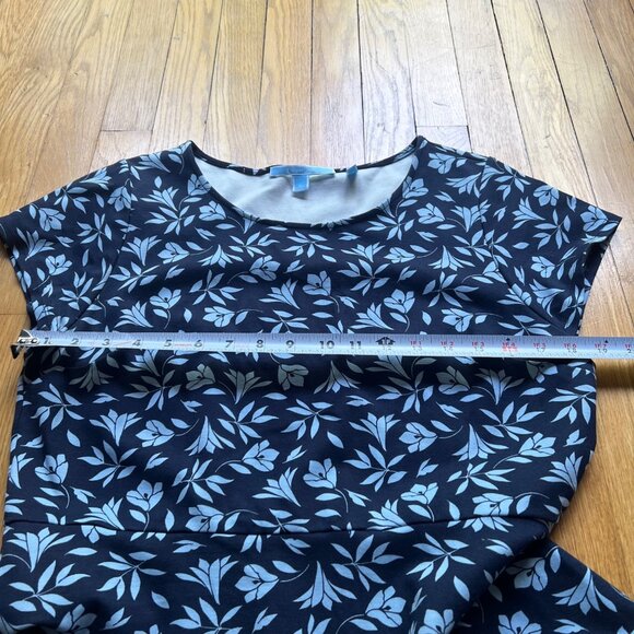 Draper James Size L Navy Blue Floral Print Ponte Knit Short Sleeve A-Line Dress - Picture 10 of 15